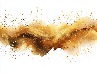 Watercolor shimmering gold splatter on white background 