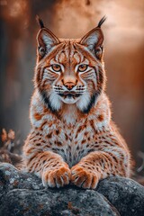 Fototapeta premium Iberian Lynx Perched on Rocky Outcrop