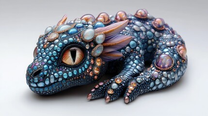 Obraz premium A whimsical dragon sculpture adorned with colorful gems.