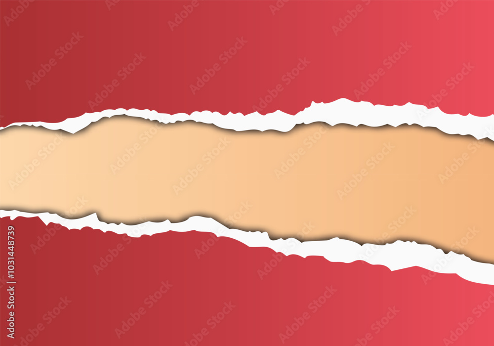 Aufkleber Red paper with torn edge and soft shadow is on background for text or ad.