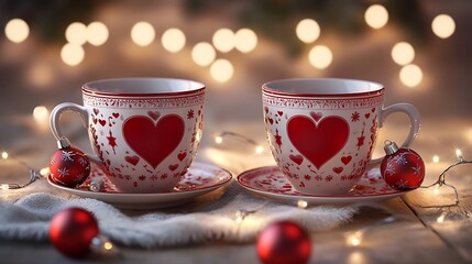 Fototapeta premium Romantic Christmas Mug Set for Cozy Moments
