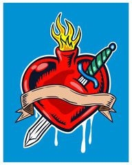 Love heart. Knife icon. tattoo design illustration