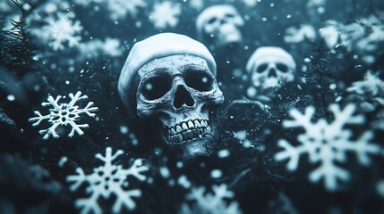 Fototapeta premium Snowflakes and Bones in a Dark Winter Scene