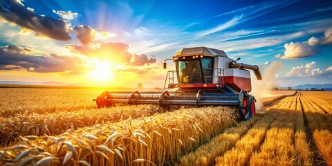 Fototapeta premium Harvesting Wheat: Bokeh Effect of Modern Harvester in Action
