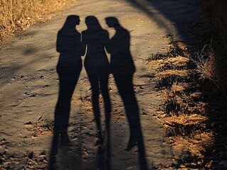 A couple's shadows cast on the ground, slowly fading as the sun sets, representing the end of a love that was never meant to last