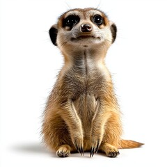 Alert Meerkat Sitting on White Background