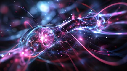 Fototapeta premium A colorful, abstract image of a purple and red line with stars and other shapes