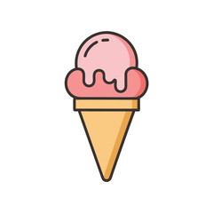 Sweet Ice Cream Cone with Strawberry Flavor Cartoon Vector
