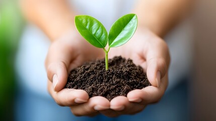 Closeup of Caring Hands Gently Holding a Small Plant in Fertile Soil Symbolizing the Essence of Growth Sustainability and Environmental Preservation