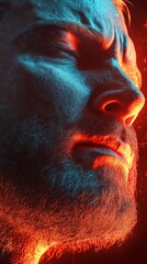 Fototapeta premium Stressed man close-up in high-res 3D with dramatic lighting.