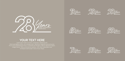 Anniversary logo set vector design, white color for celebration event