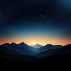 Fototapeta premium serene mountain landscape silhouette at dawn, showcasing beautiful gradient of colors in sky as sun rises behind peaks. stars twinkle above, creating tranquil atmosphere