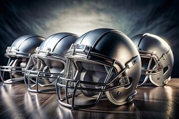 Fototapeta premium High Quality Chrome NFL Helmets Set - Sport Equipment, Collectibles, and Decorative Displays
