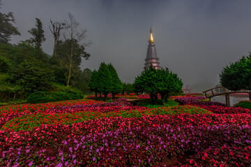 Background view of close-up tourist attractions,Landmark in Chiang Mai, near Doi Inthanon(Pra Mahatat Noppamethanedon and Pra Mahatat Nopphonphusiri),Thailand.