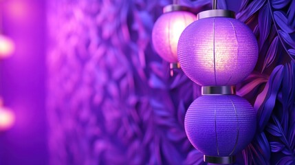 Fototapeta premium 3D decorative purple wallpaper showcasing traditional festival elements elegant texture combined with digital lighting vibrant and festive atmosphere
