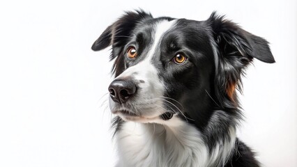 High-Resolution Portrait of Black and White Dog Isolated on White Background for Stock Use