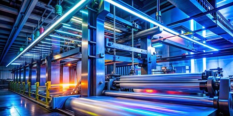 High-Speed Printing Machine in Action: Night Photography of Magazine Production