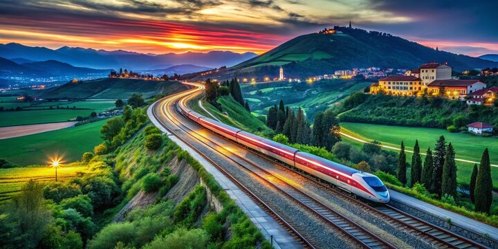 High-Speed Journey: Low Light Photography of Milan to Rome Train Travel in Italy