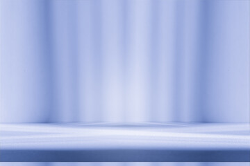 Wall interior background, studio and backdrops show products.with shadow from window color white and blue background for text insertion and presentation product