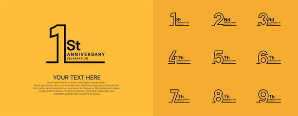 Anniversary logo set vector design, black color for celebration event