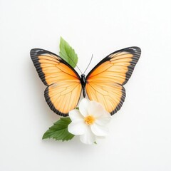 Obraz premium A vibrant orange butterfly perched on a white flower, symbolizing beauty and nature's elegance in a serene composition.