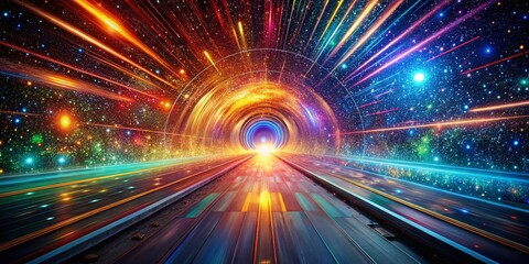 Naklejka premium Hyperspace Tunnel Journey Through Time and Space - Stunning Visuals for Sci-Fi Lovers