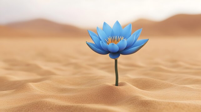 Resilient Blue Lotus Blossom Emerging from Desert Sands