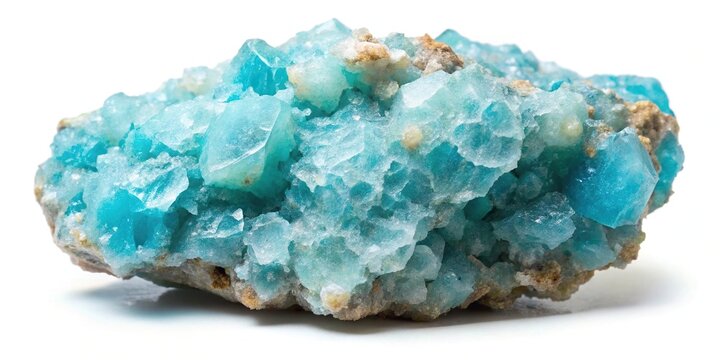 Close-up raw hemimorphite zinc mineral rock specimen isolated on white background