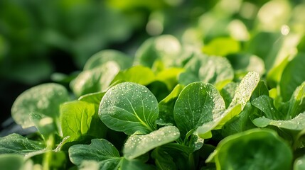 Fresh Green Leaves with Dew Drops