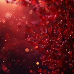 Red Berries and Leaves on a Branch with a Blurred Background