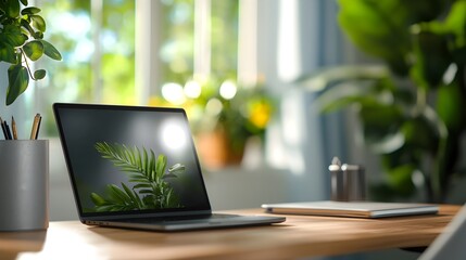 Sophisticated and Minimalist Home Office Setup Featuring a Laptop Tablet and Other High Tech Devices to Support Productive and Efficient Remote Work