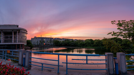 sunset over the campus