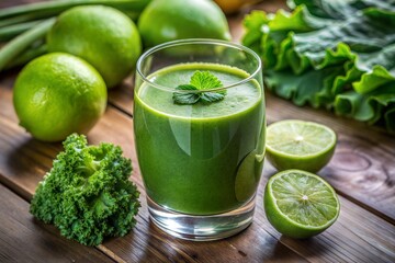 Healthy green smoothie with kale lime and mint