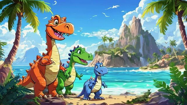 Cartoon Dinosaurs on the Fantasy Island