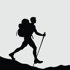 Hiking man Silhouette. hiking man with rucksacks silhouette. hiker with backpack, vector silhouettes. hand drawn. not ai