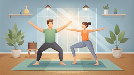 Fototapeta premium couple yoga on mat for health. practicing yoga exercise on mat