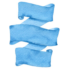 Watercolor blue ribbon-banner, hand-painting, baby shower, place for text, greeting card, wedding, invitation, card design