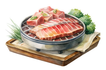 Watercolor hand drawn yakiniku on a white background