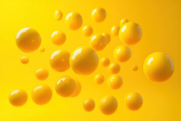 Yellow spheres floating on a yellow background, creating a vibrant and harmonious composition.