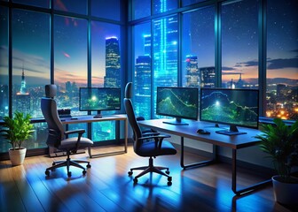 Late Night Programmer in High-Tech Workspace: A Glimpse into Coding Innovation