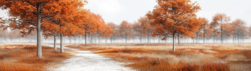 Naklejka premium Autumn Walk Through a Forest of Golden Leaves