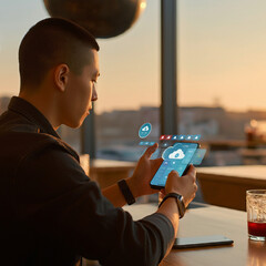 クラウドサービス操作中の若者