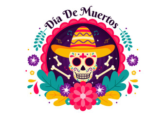 Dia de Los Muertos Translation Day of the Dead, featuring Illustration a Skeleton Playing Music Sombrero and Wearing Traditional Mexican Costumes