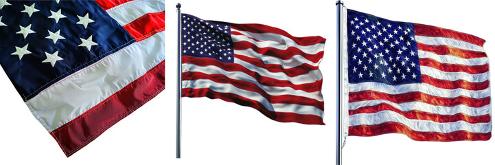 Fototapeta premium Three American flags waving against a black background, showcasing their vibrant colors and iconic design.