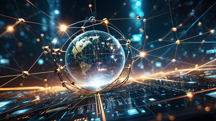 Obraz premium Digital image of Globe. Futuristic global internet network background.
