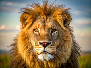 Fototapeta premium Lion Silhouette in Savanna Landscape - Nature Art with Transparent Background for Wildlife and Animal Lovers