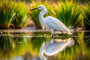 Obraz premium Little Egret in Brittany Marshes: A Serene Encounter with Nature's Elegance