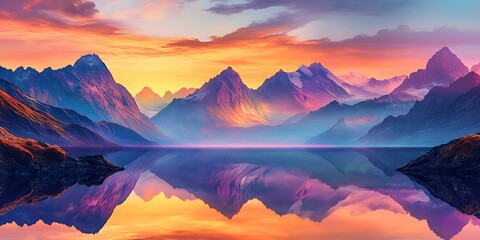 Vibrant Sunset Over Mountain Peaks - A Stunning Landscape Capture of Nature’s Color Palette in Twilight