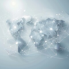 A light blue background with a digital world map