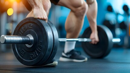 Fitness enthusiast intently performing barbell deadlifts in a well equipped gym focusing on their strength training routine and muscle building workout